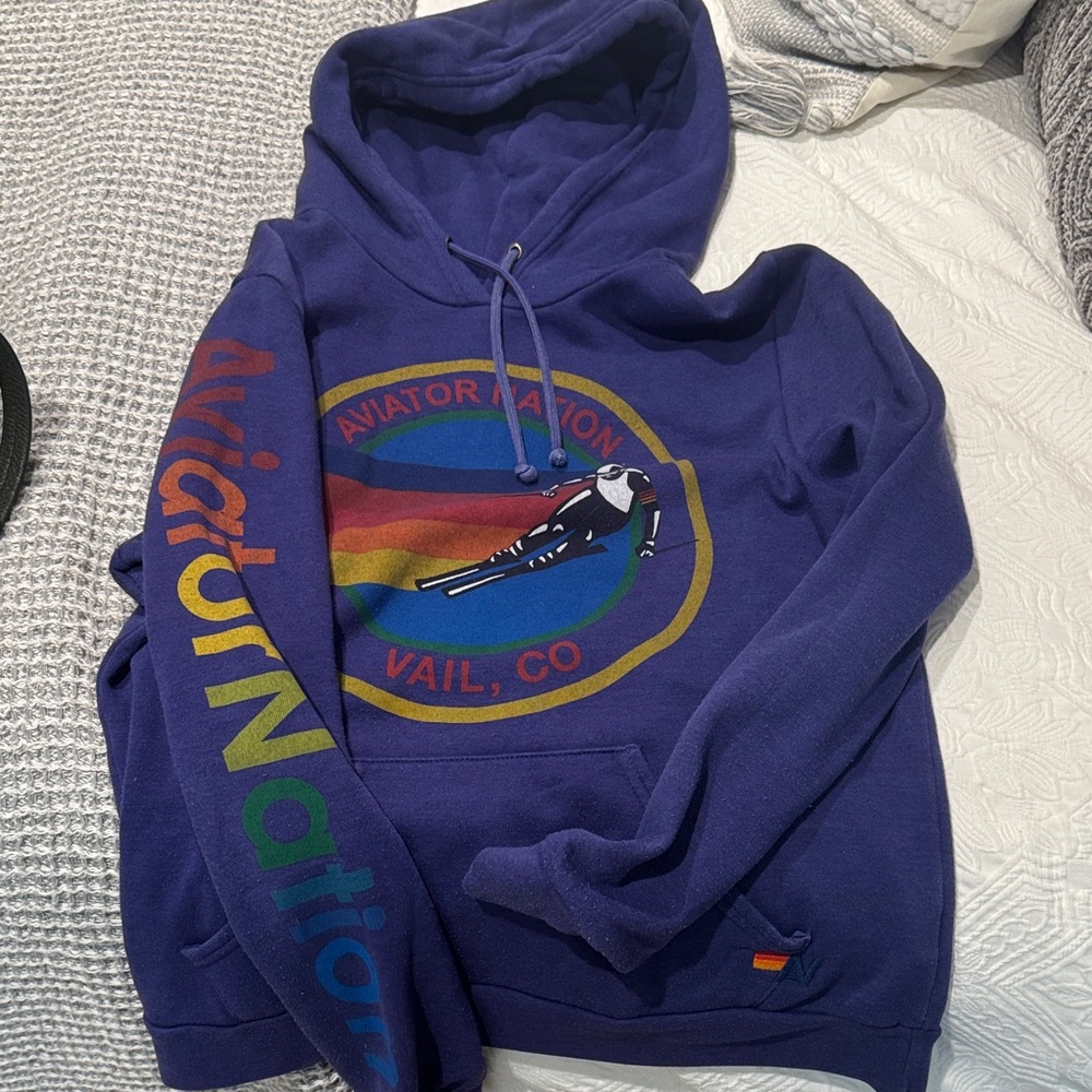 Aviator Nation Purple Hoodie with Multicolor Ski Design